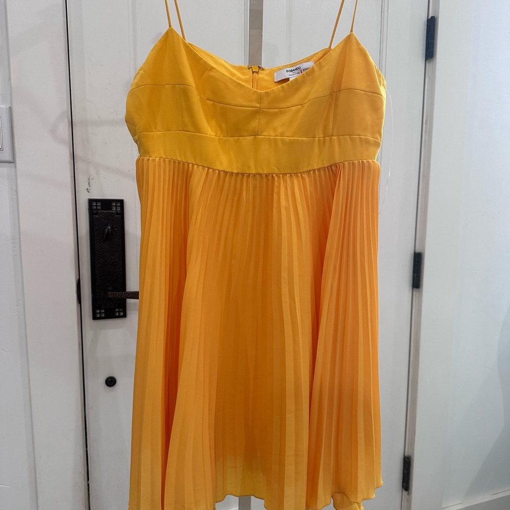 Obando Collective Yellow Pleated Spaghetti Strap Dress